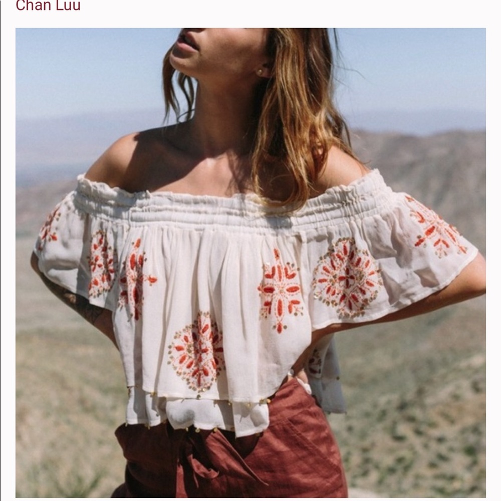 Cream Orange Chan luu boho off the shoulder top